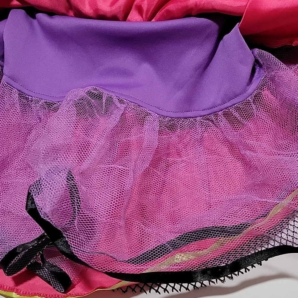 Amscan Girls 80s Punk Rock Costume Dress Fishnet Purple Pink Belted Halloween OS